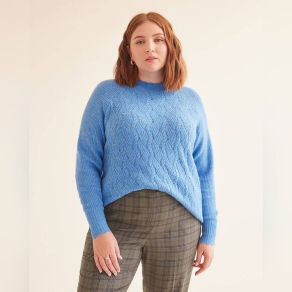 Penn Cable Knit Fishermen Cotton Pastel Lavender Spring Pointelle Sweater 1X - Picture 1 of 8